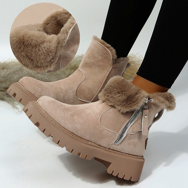 Damen Stiefeletten - Wildlederoptik - Warm gefüttert - Seitlicher Reißverschluss - Rutschfeste Profilsohle