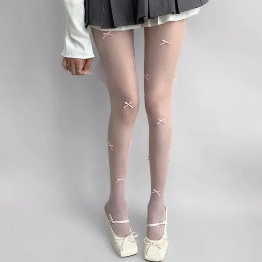 Damen Strumpfhose mit Schleifenmuster – Elegantes Design für jeden Anlass
