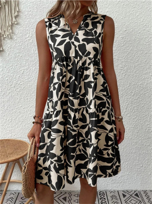 Damen V-Ausschnitt Kleid ohne Ärmel – Atmungsaktives Sommerkleid Knielang für Bequemen Tragekomfort und Eleganten Look