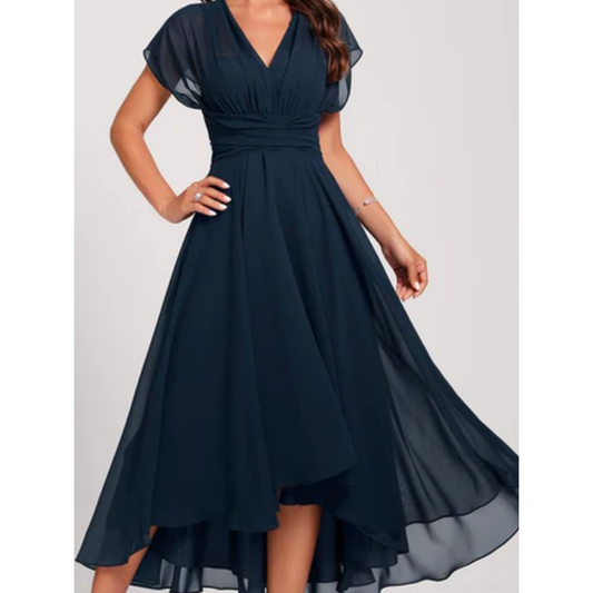 Damen V Ausschnitt Kurze Ärmel Kleid | Midi 0