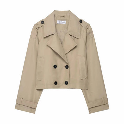 Damen Zweireihiger Trenchcoat mit Taschen – Stylische Herbst Winter Bürojacke