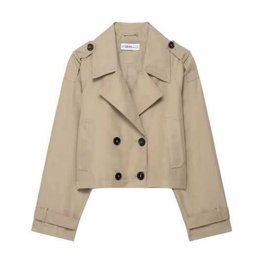Damen Zweireihiger Trenchcoat mit Taschen – Stylische Herbst Winter Bürojacke