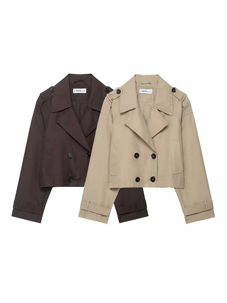 Damen Zweireihiger Trenchcoat mit Taschen – Stylische Herbst Winter Bürojacke