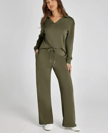 Damen Zweiteiliges Set | Sport Sweatshirt und Weite Hose für Herbst/Winter