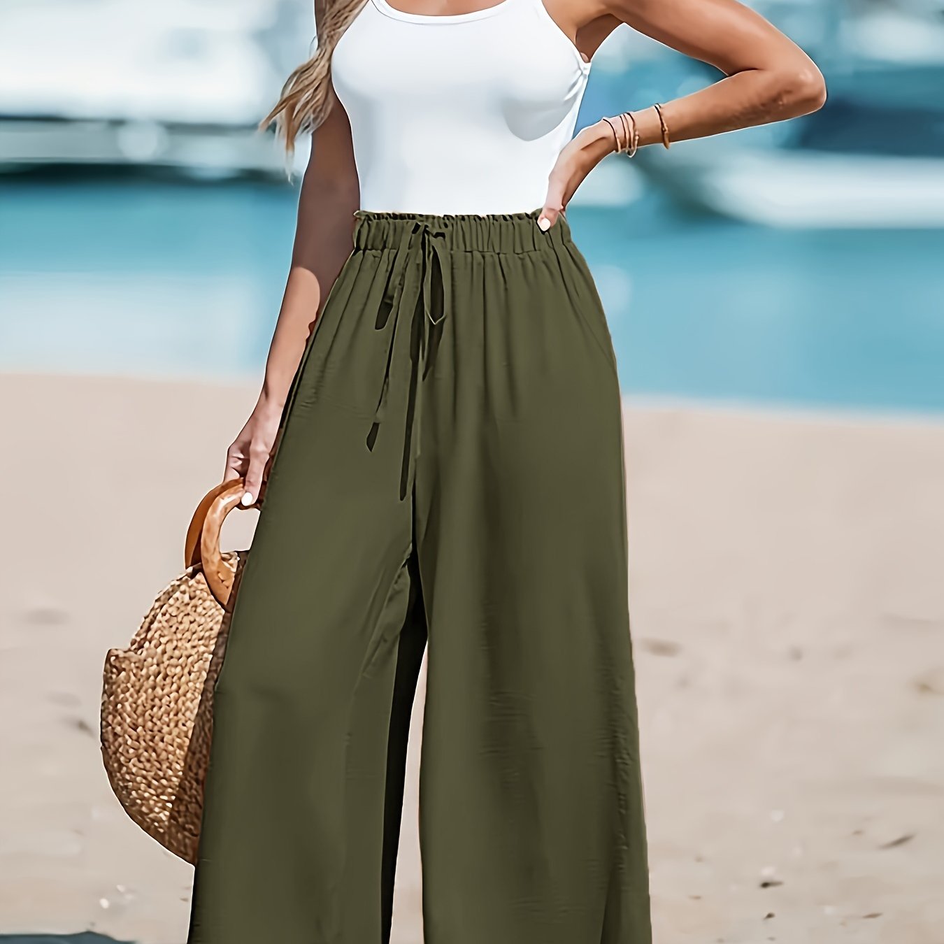 Damenhose | Weite Stoffhose für Sommer | Hose Damen für Freizeit und Alltag