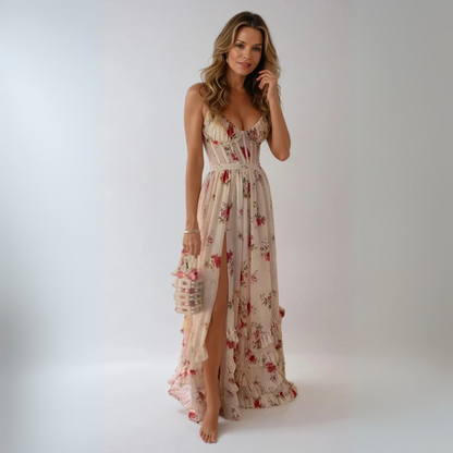 Damenkleid | Lange Blumen Kleider für Festliche Anlässe im Sommer