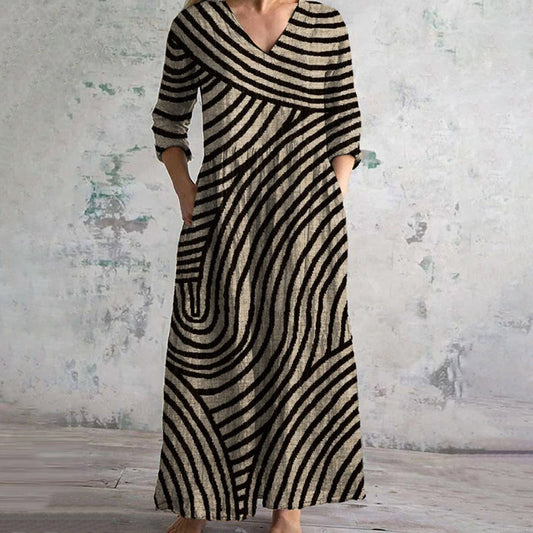 Damenkleid | Vintage Streifenkleid für Damen im Sommer mit Streifenmuster