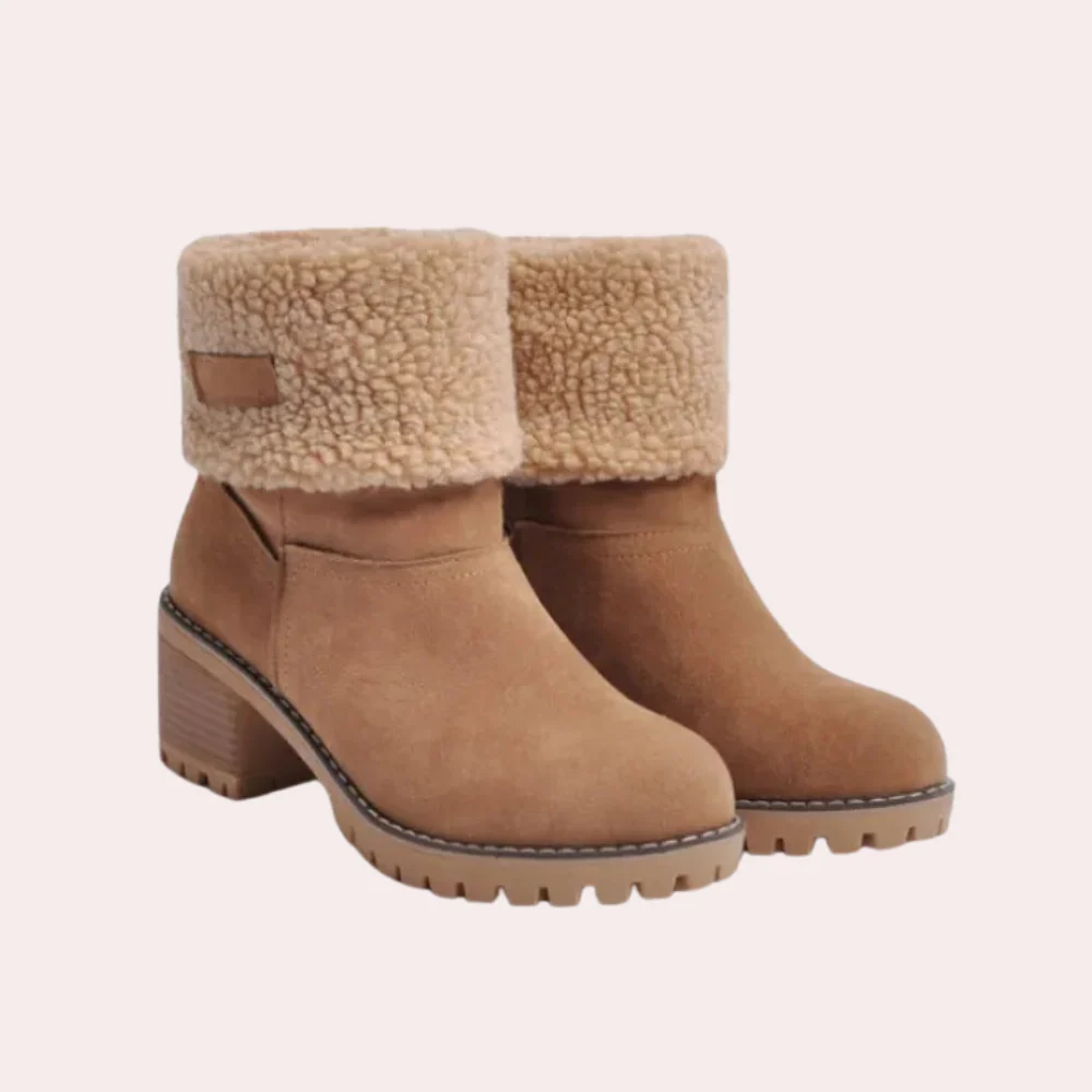 Damenstiefeletten – Lammfellfutter – Umschlagmanschette – Blockabsatz, robuste Sohle