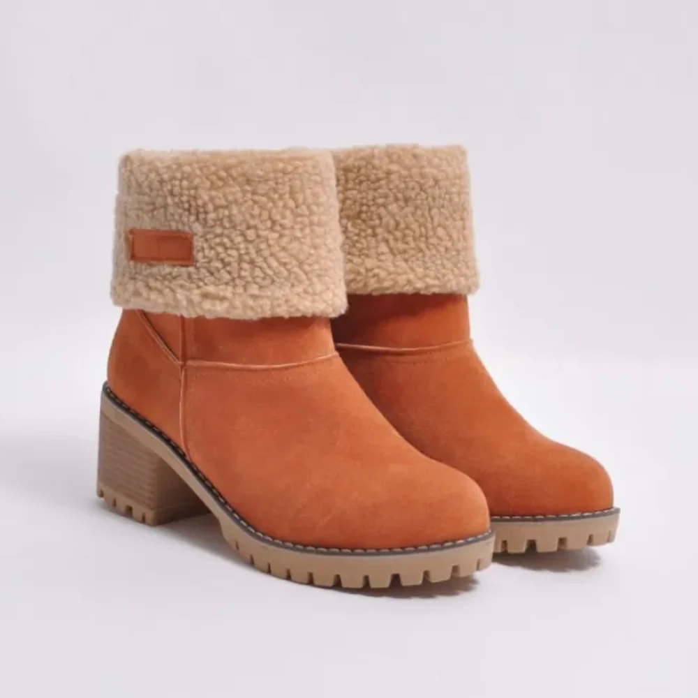 Damenstiefeletten – Lammfellfutter – Umschlagmanschette – Blockabsatz, robuste Sohle