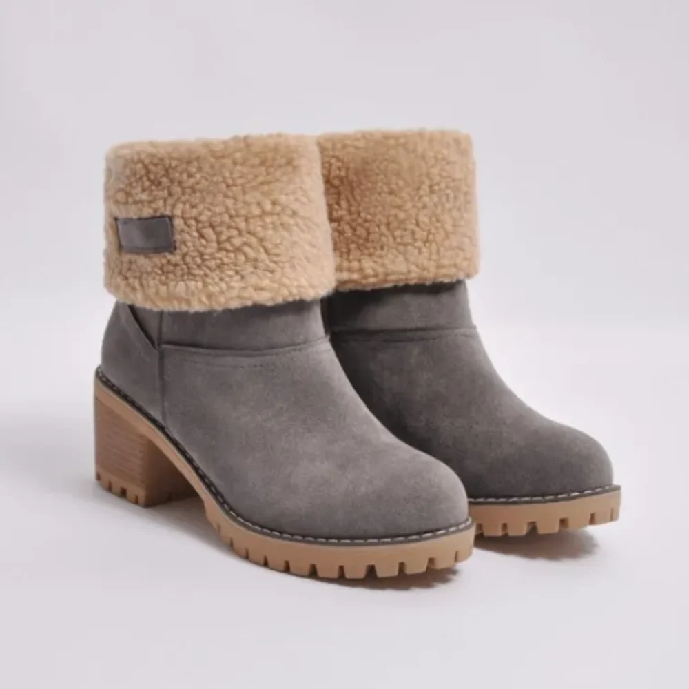 Damenstiefeletten – Lammfellfutter – Umschlagmanschette – Blockabsatz, robuste Sohle