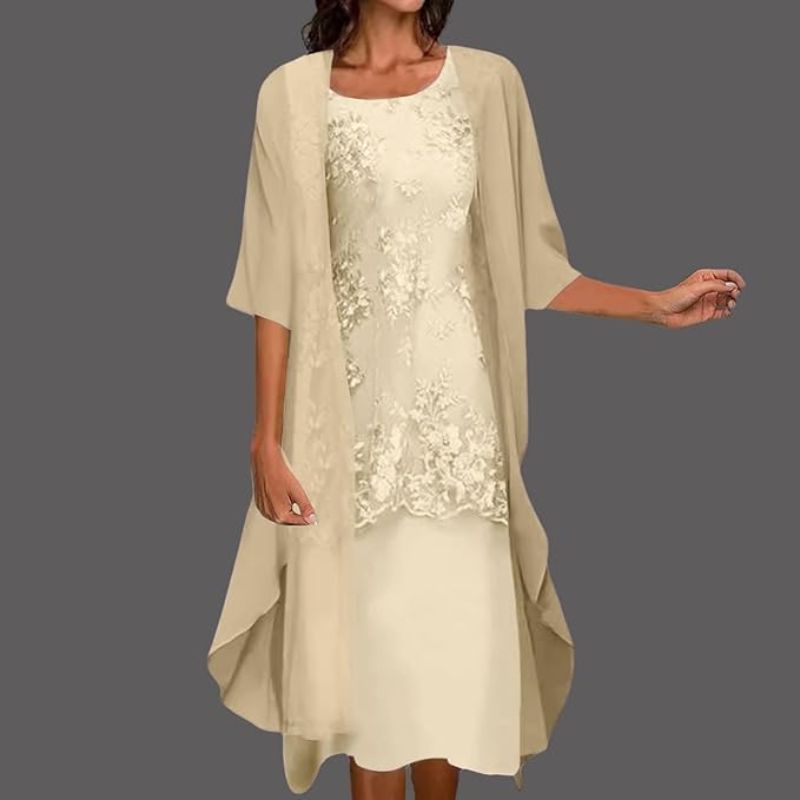Danielle | Damenkleid mit Rundhalsausschnitt und 3/4-Ärmeln für Hochzeitsgäste | Blumenmuster & Midi 1