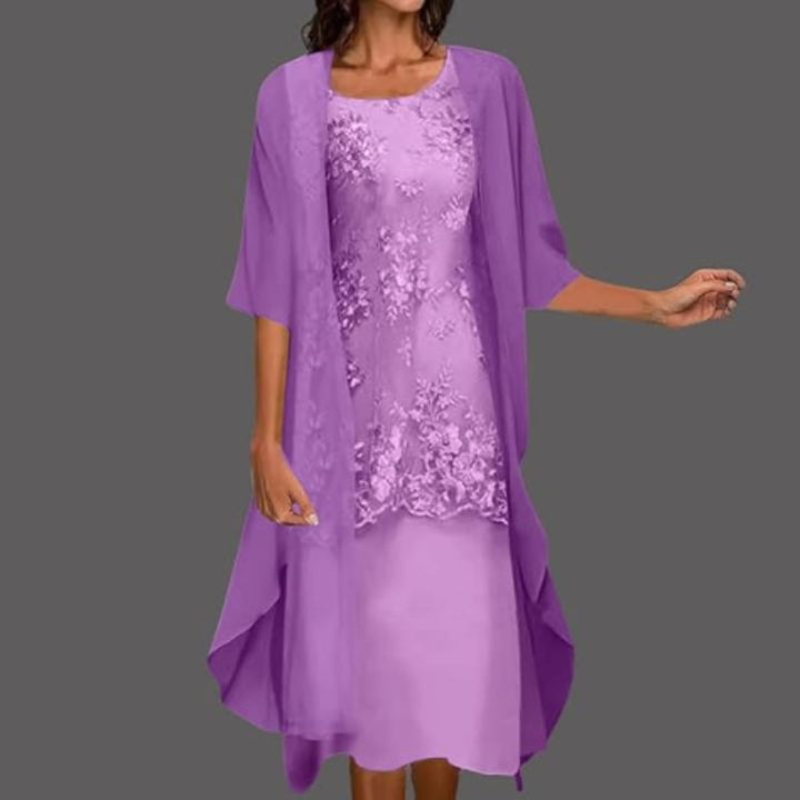 Danielle | Damenkleid mit Rundhalsausschnitt und 3/4-Ärmeln für Hochzeitsgäste | Blumenmuster & Midi 2