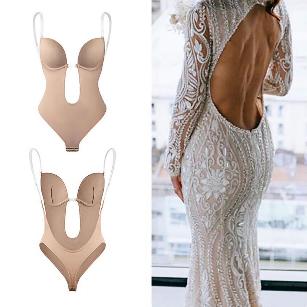 Tief ausgeschnittener Body Shaper mit V-Ausschnitt mit Gepolstertem Support und Unsichtbarem Design – Nahtloser Look für Elegante Outfits