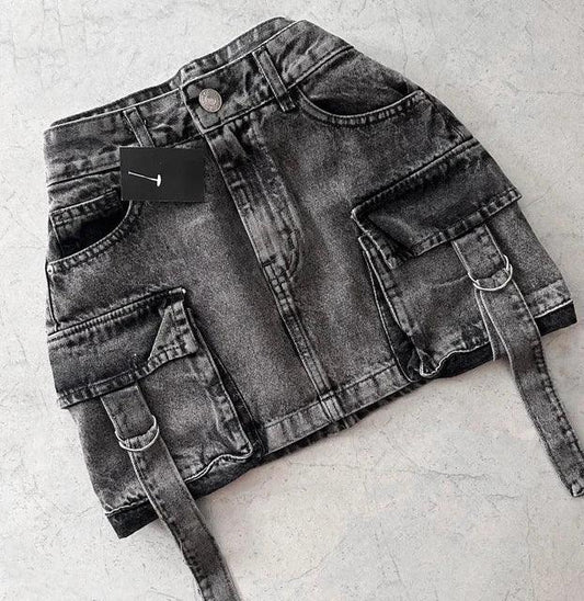 Denim Minirock Damen | Sommermode Freizeit Festivals A-Linie Taschen