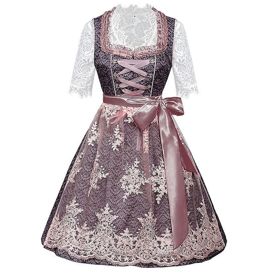 Dirndlkleid mit Rosenmuster – Oktoberfest | Romantische Tracht mit Bluse und Schürze
