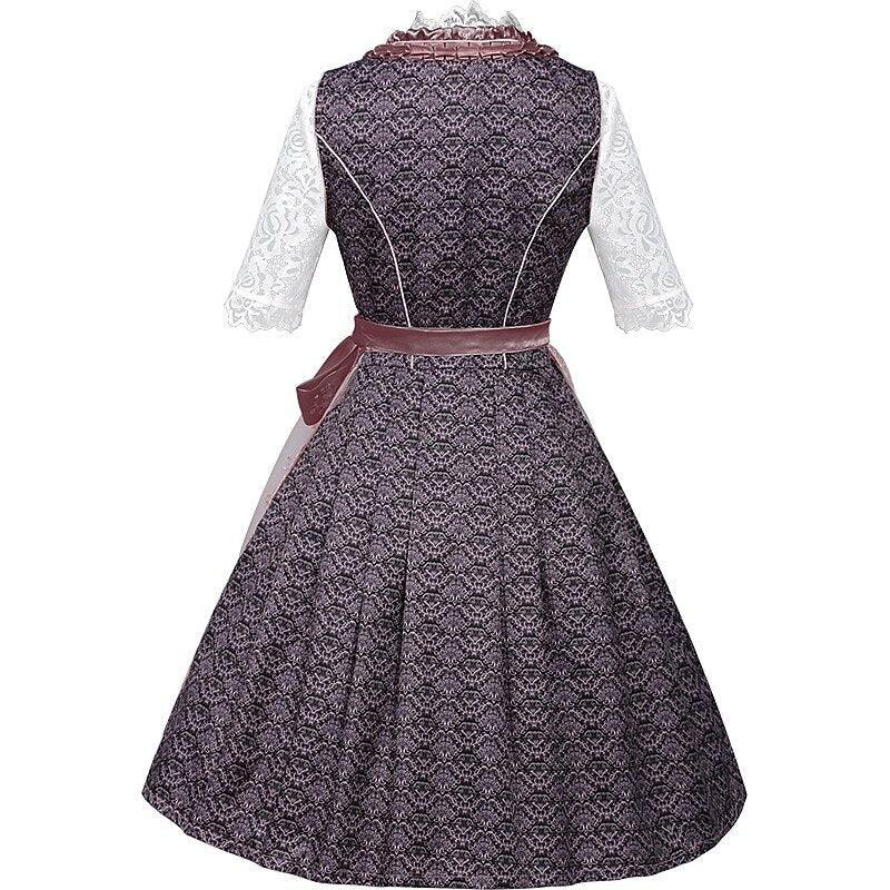 Dirndlkleid mit Rosenmuster – Oktoberfest | Romantische Tracht mit Bluse und Schürze