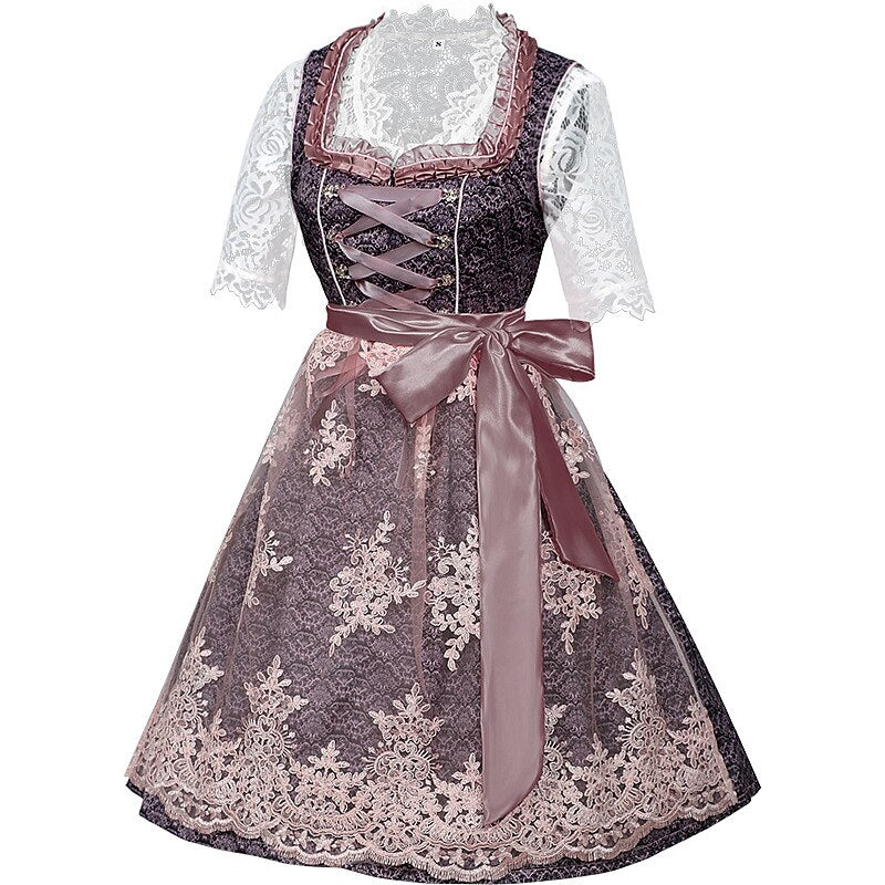 Dirndlkleid mit Rosenmuster – Oktoberfest | Romantische Tracht mit Bluse und Schürze