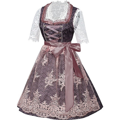 Dirndlkleid mit Rosenmuster – Oktoberfest | Romantische Tracht mit Bluse und Schürze