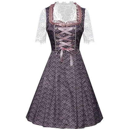 Dirndlkleid mit Rosenmuster – Oktoberfest | Romantische Tracht mit Bluse und Schürze