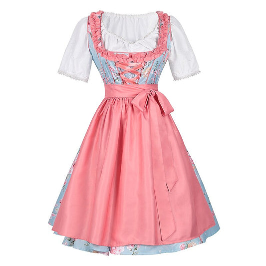 Dirndlkleid mit rosa Blumenmuster – Oktoberfest | Mit Schürze und Bluse für einen romantischen Trachtenlook