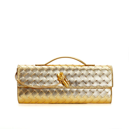 Edle geflochtene Damen Clutch aus Echtmaterial mit verstellbarem Riemen – kompakt und vielseitig für alle Gelegenheiten