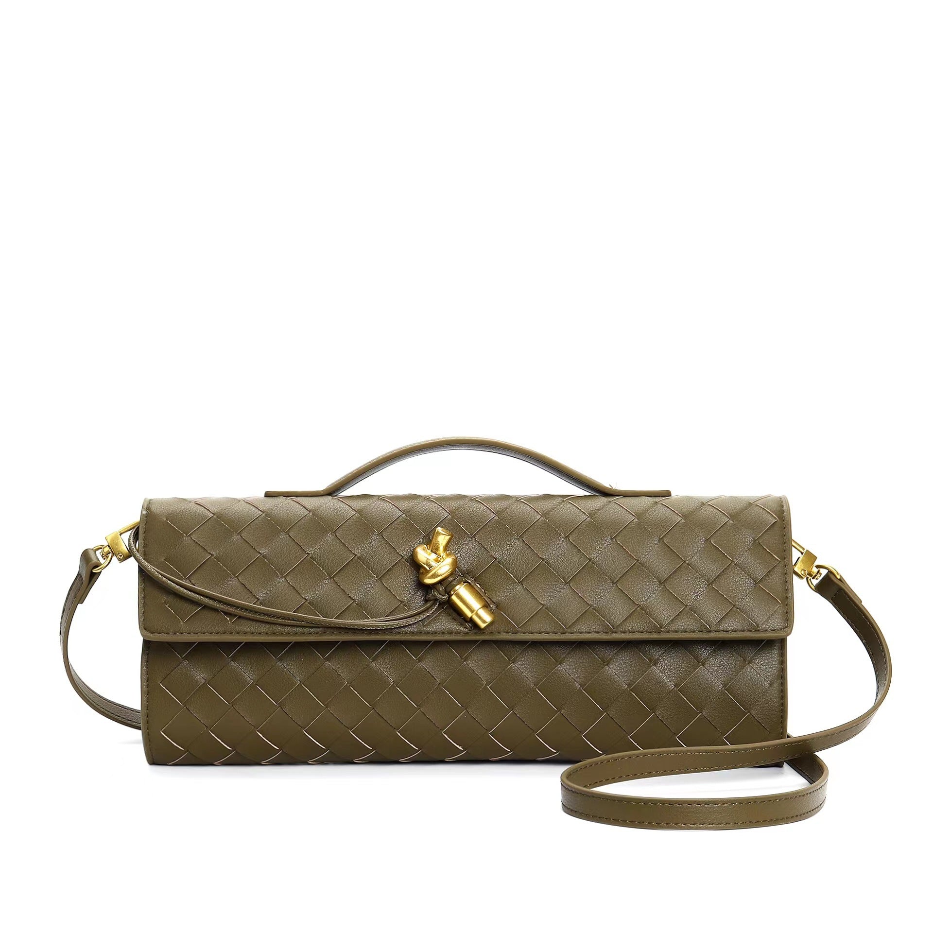Edle geflochtene Damen Clutch aus Echtmaterial mit verstellbarem Riemen – kompakt und vielseitig für alle Gelegenheiten