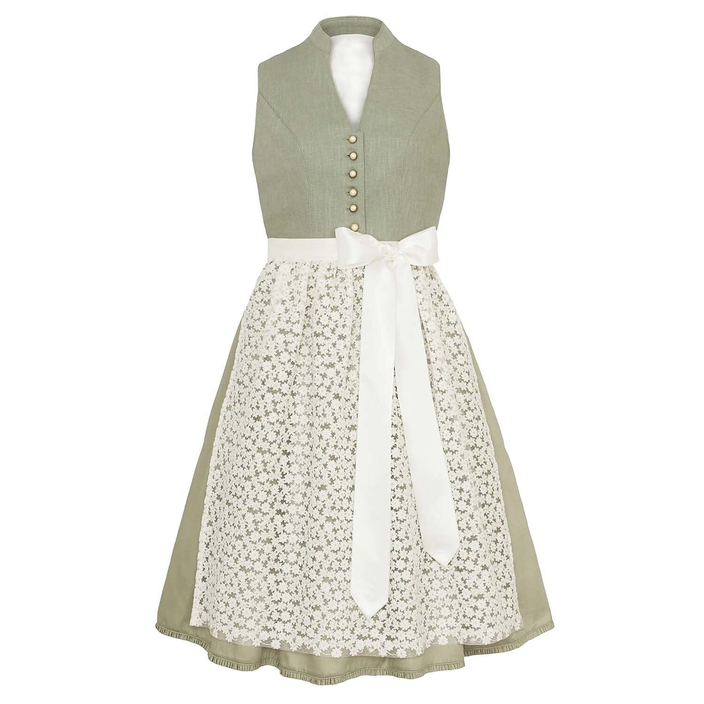 Elegantes Dirndlkleid in Grün – Oktoberfest | Mit floraler Spitzenschürze für einen stilvollen, traditionellen Look