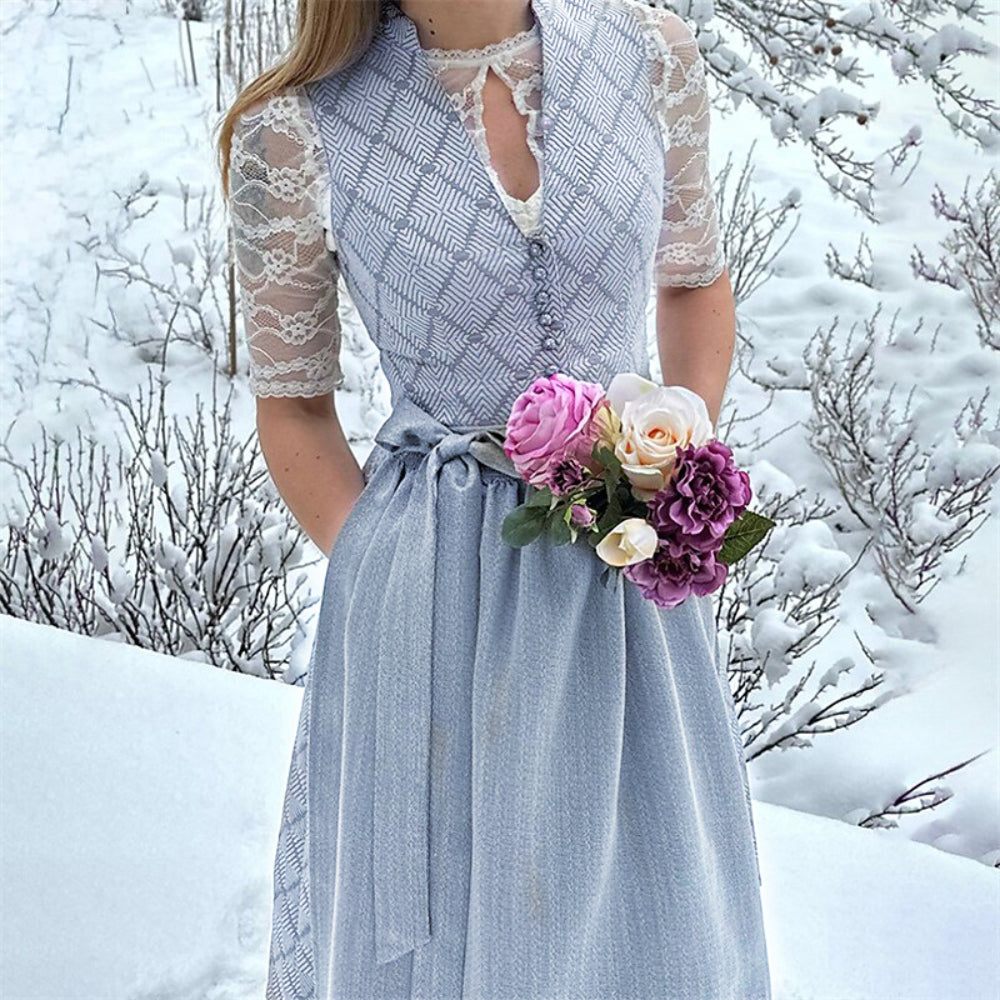 Elegantes graues Dirndlkleid – Oktoberfest | Stilvolles Trachtenkleid mit Schürze für festliche Anlässe