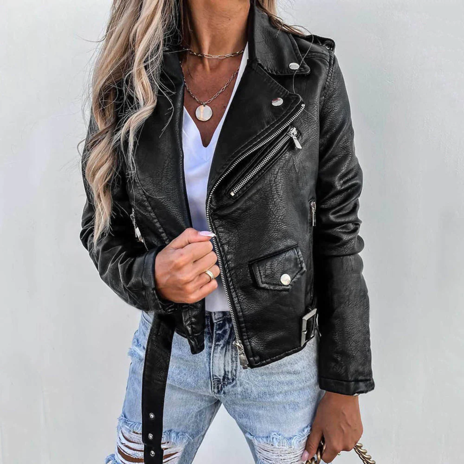 Evelyn | Stylische gefütterte Kunstlederjacke mit Reißverschluss