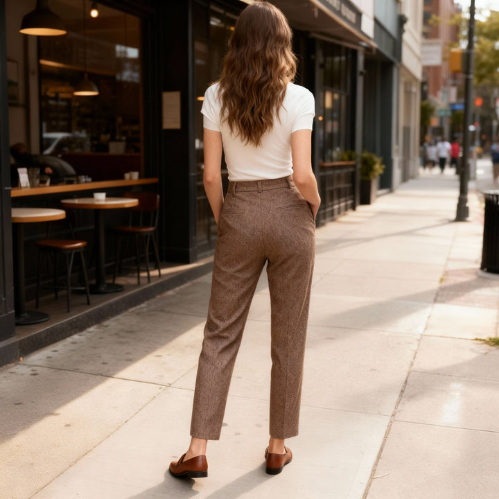 Damen Schmale Passform Hose mit Mittlerer Taille | Strukturiertes Bein