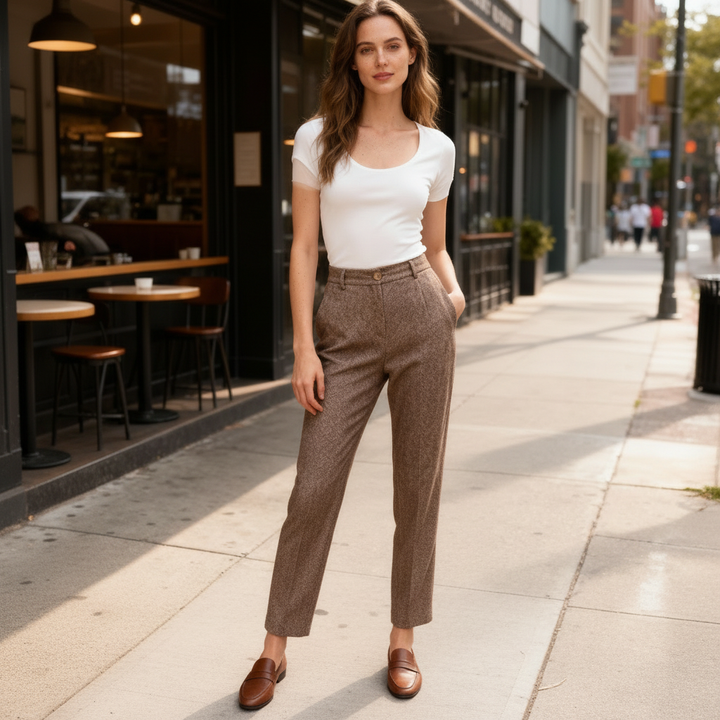 Damen Schmale Passform Hose mit Mittlerer Taille | Strukturiertes Bein