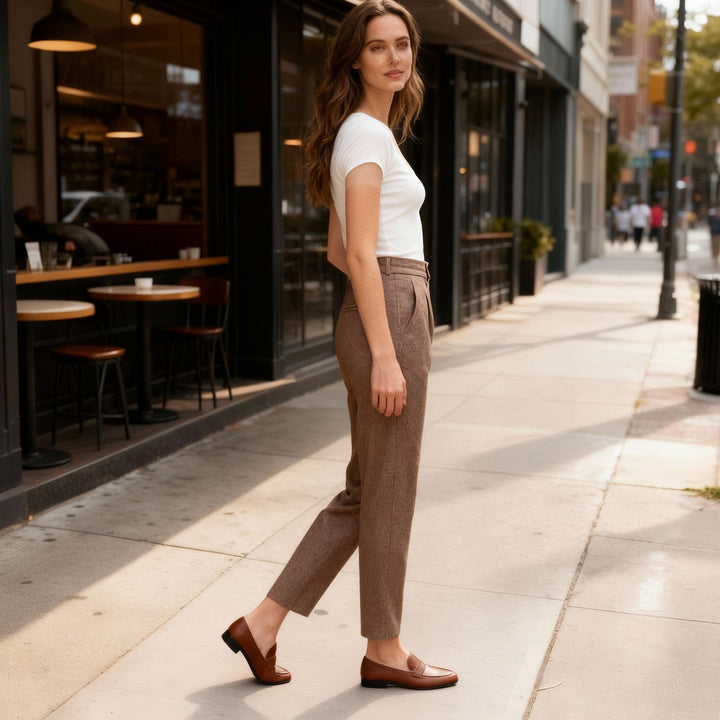 Damen Schmale Passform Hose mit Mittlerer Taille | Strukturiertes Bein