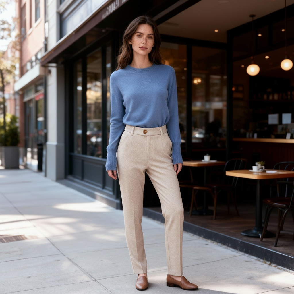 Damen Schmale Passform Hose mit Mittlerer Taille | Strukturiertes Bein