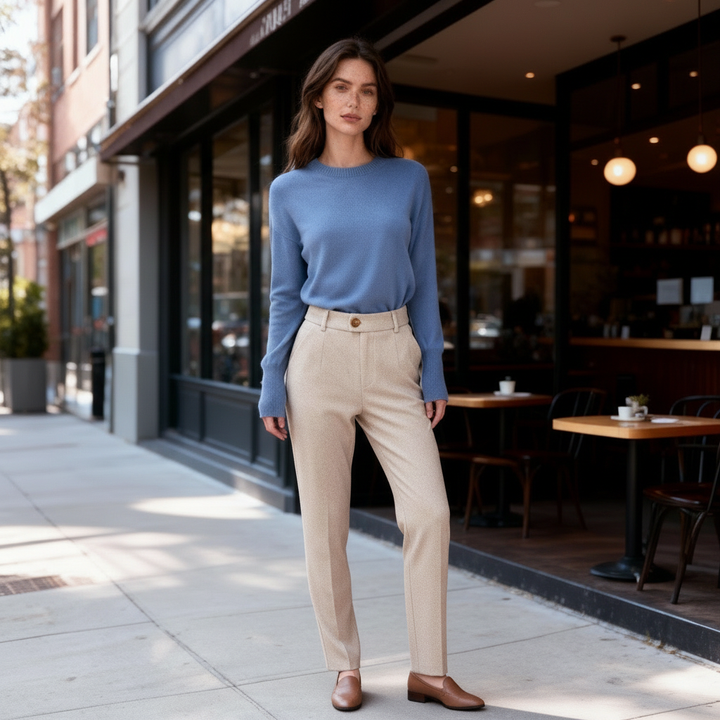 Damen Schmale Passform Hose mit Mittlerer Taille | Strukturiertes Bein