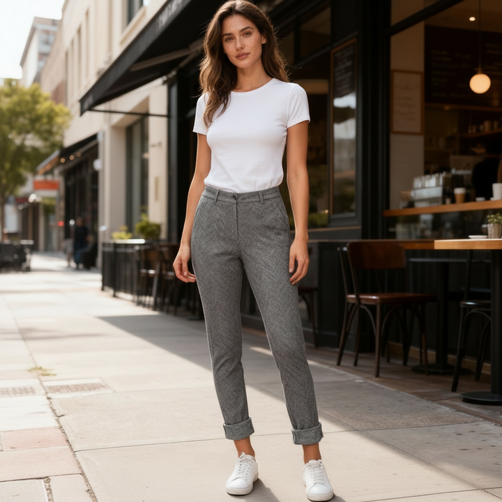 Damen Schmale Passform Hose mit Mittlerer Taille | Strukturiertes Bein