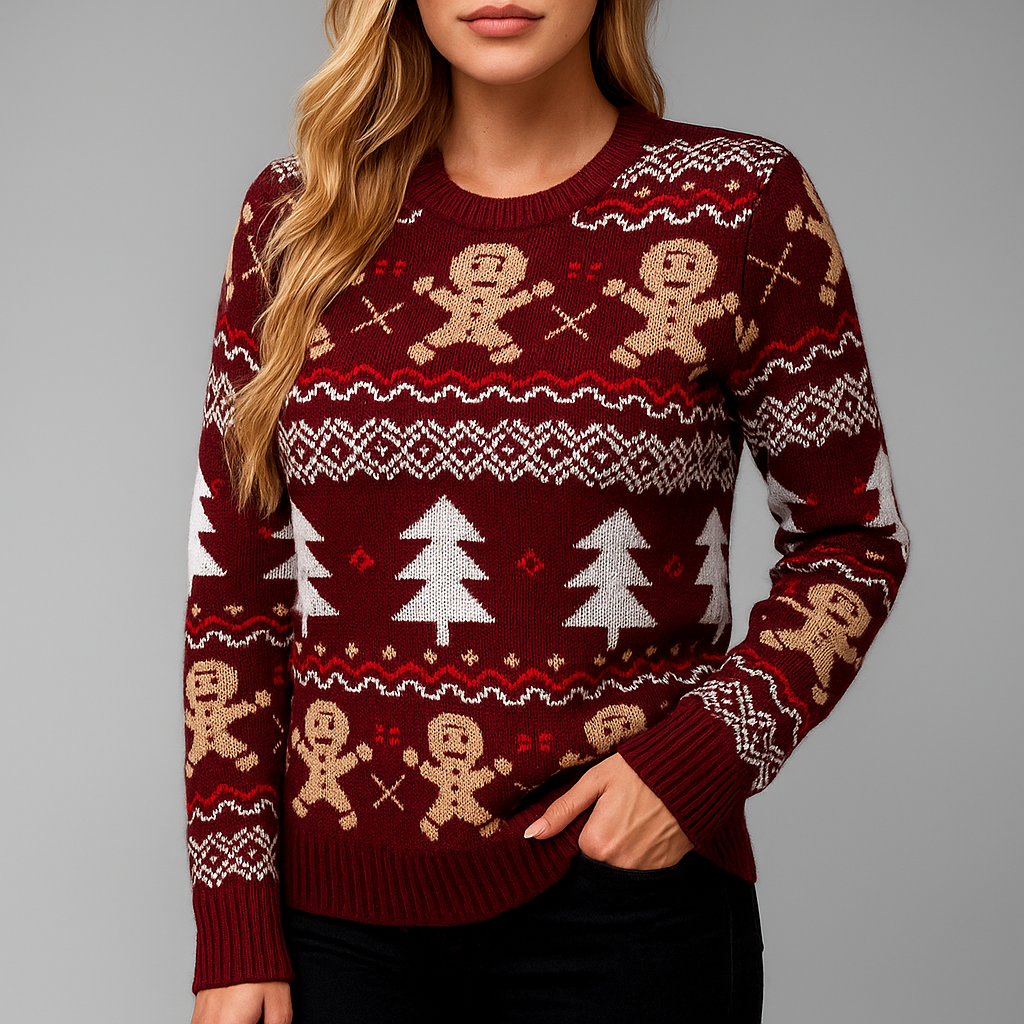 Festlicher Strickpullover für Damen | Saisonales Muster und kuscheliger Stil 0