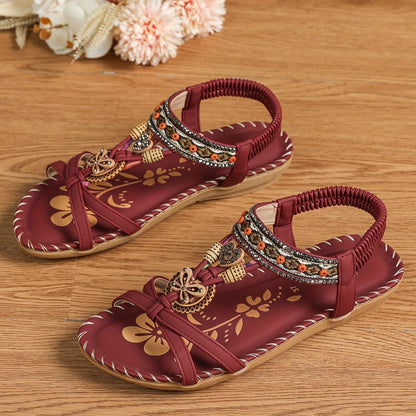 Flache Sandalen mit Strass | Sommer Schuhe für Damen im Boho Stil