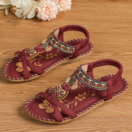 Flache Sandalen mit Strass | Sommer Schuhe für Damen im Boho Stil