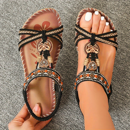 Flache Sandalen mit Strass | Sommer Schuhe für Damen im Boho Stil
