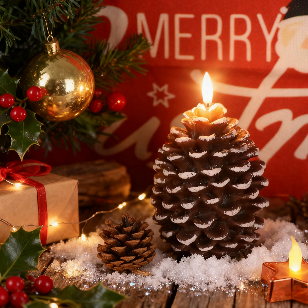 Flammenlose LED-Kerze in Tannenzapfenform – Warmes Weihnachts-Tisch-Nachtlicht