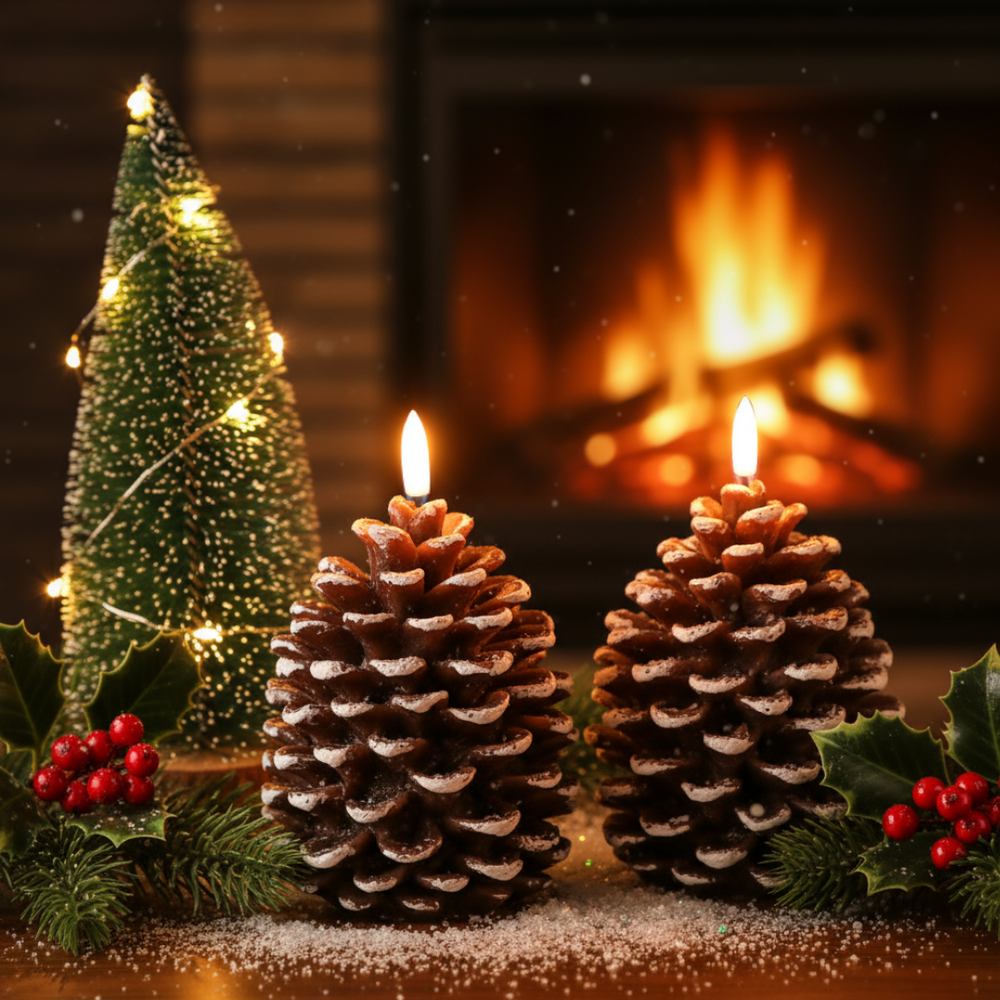Flammenlose LED-Kerze in Tannenzapfenform – Warmes Weihnachts-Tisch-Nachtlicht