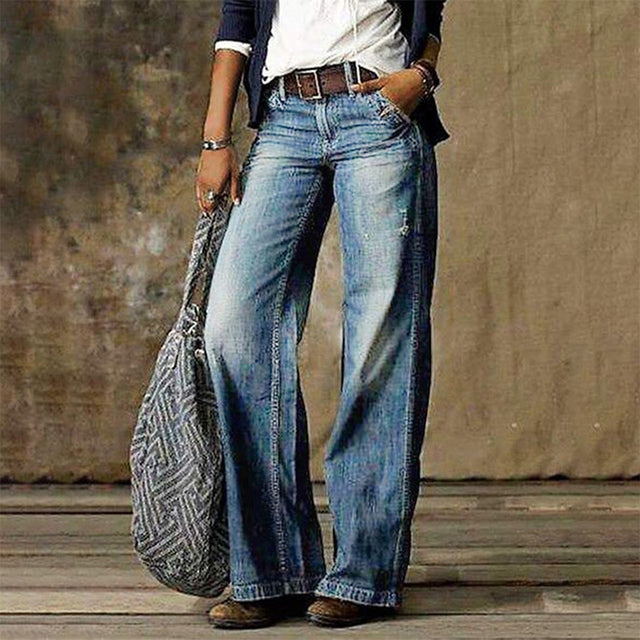 Damen Weite Passform Weites Bein Jeans | Freizeit Hose