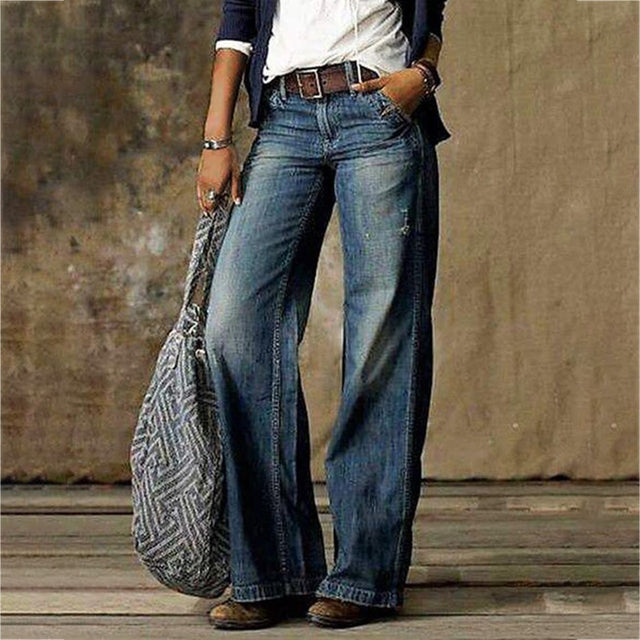 Damen Weite Passform Weites Bein Jeans | Freizeit Hose