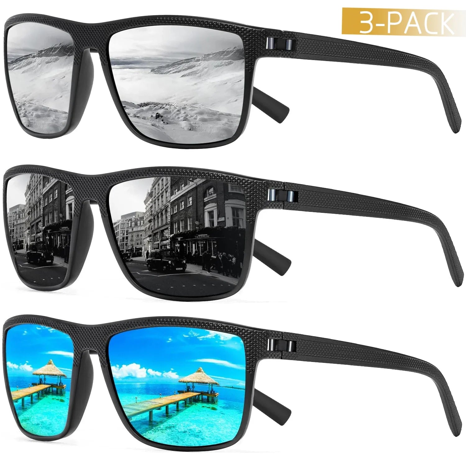 Gepolarisierte Sonnenbrille | Unisex Sonnenbrille Herren und Damen im 3er Set | Max