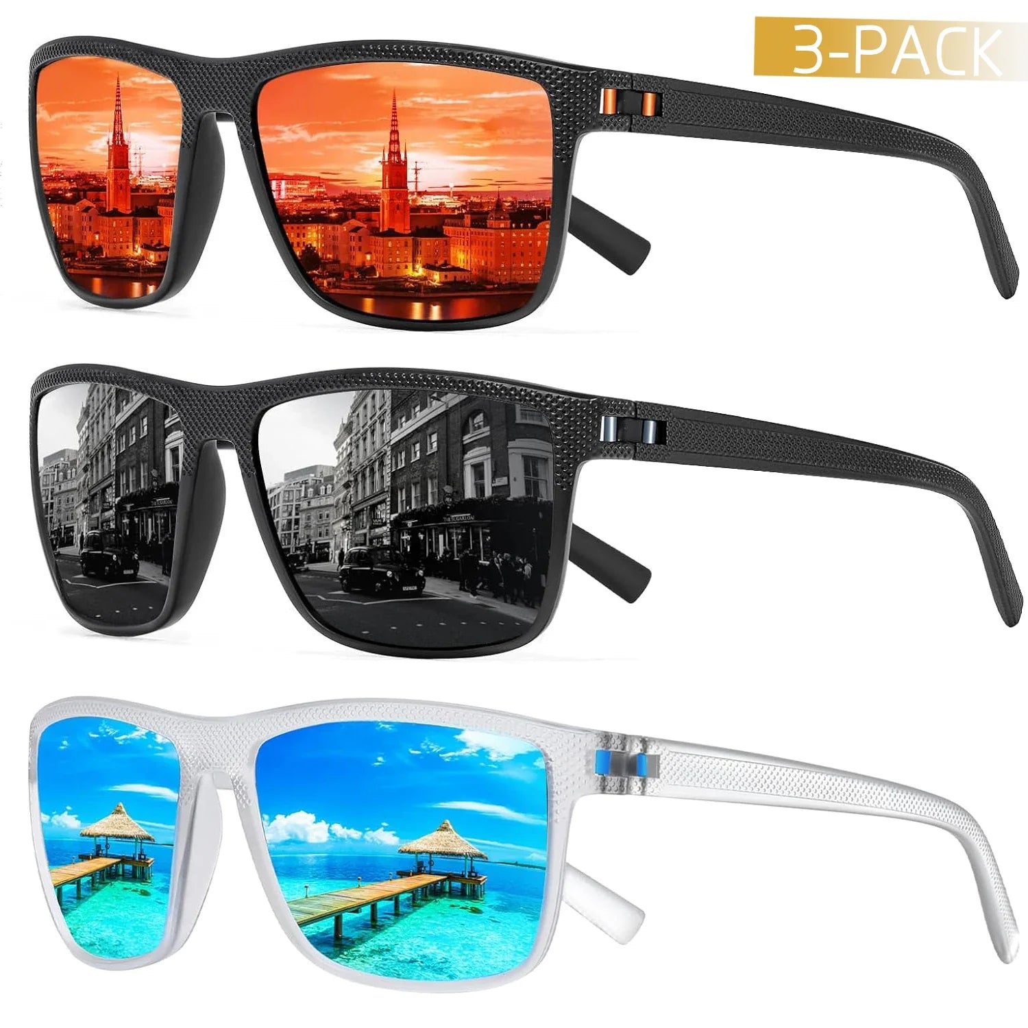 Gepolarisierte Sonnenbrille | Unisex Sonnenbrille Herren und Damen im 3er Set | Max