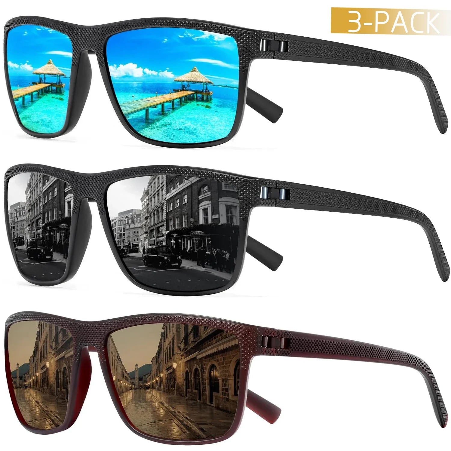Gepolarisierte Sonnenbrille | Unisex Sonnenbrille Herren und Damen im 3er Set | Max