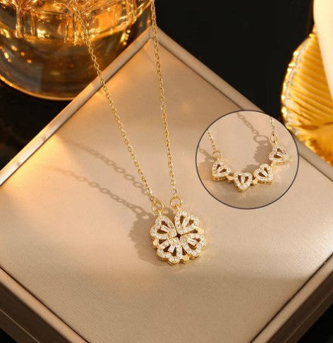 Glücks-Herz Halskette Damen aus 18K Gold – Handgemachte Kette mit Verstellbarer Länge und Cubic Zirconia