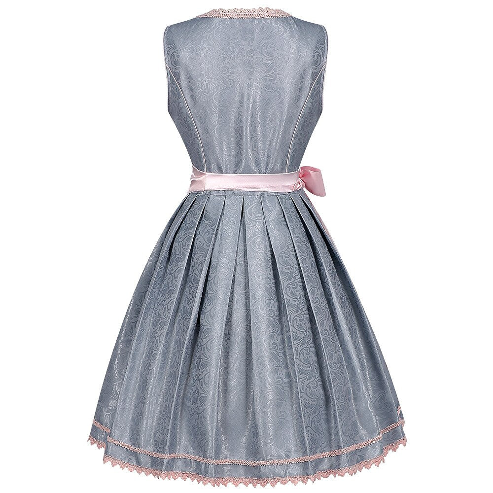 Graues Dirndlkleid – Oktoberfest | Mit rosa Spitzenschürze für einen eleganten Trachtenlook