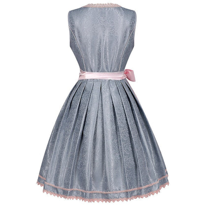 Graues Dirndlkleid – Oktoberfest | Mit rosa Spitzenschürze für einen eleganten Trachtenlook