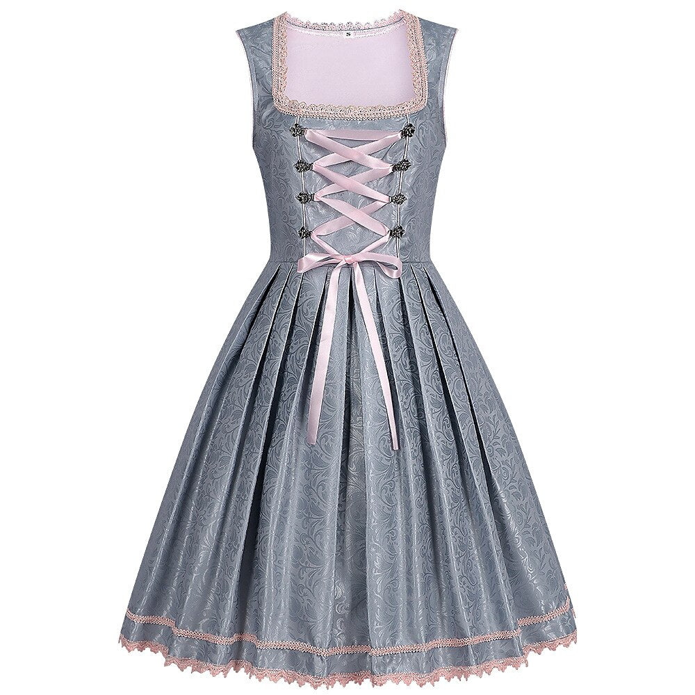 Graues Dirndlkleid – Oktoberfest | Mit rosa Spitzenschürze für einen eleganten Trachtenlook